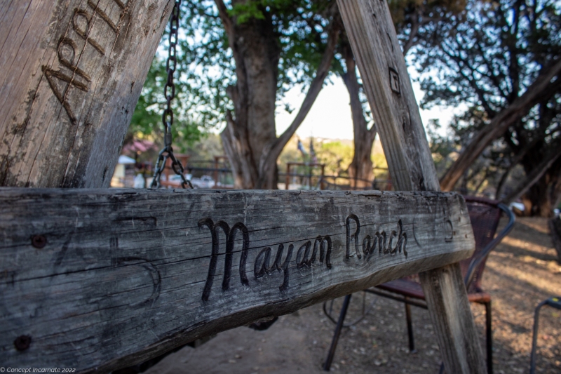 Mayan Ranch carved into wood.