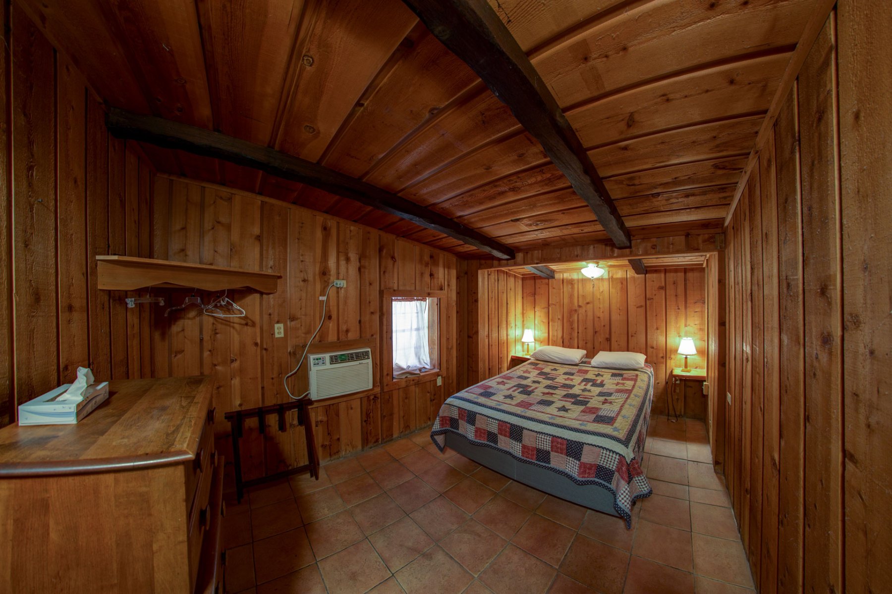 Wooden cabin bedroom