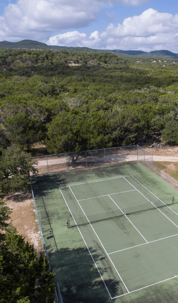 Aerial view of tennis courts at Mayan Dude Ranch